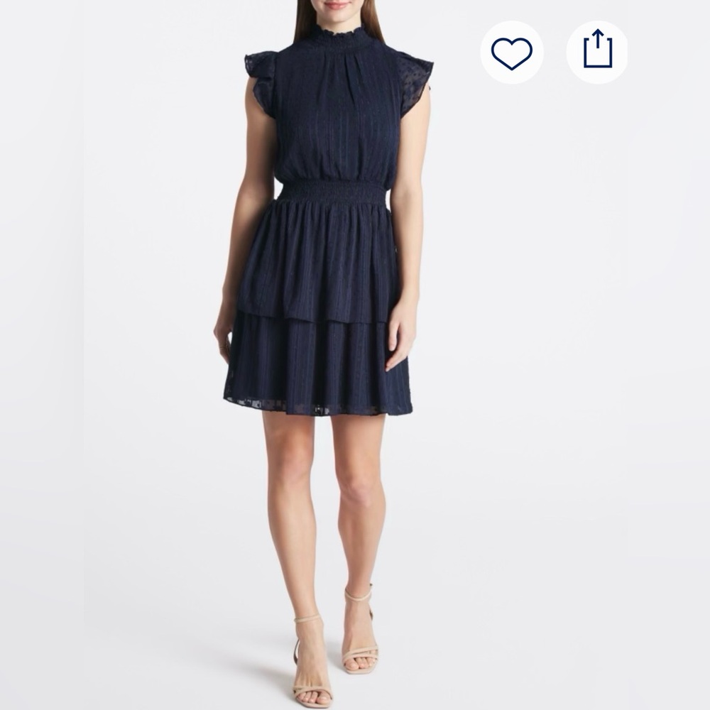 Fortune + Ivy Swiss Dot Tiered Mini Dress | Navy | PXL
